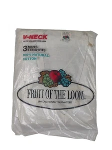 Paquete de 3 camisas blancas vintage 1978 Fruit Of The Loom cuello en V para hombre L - Imagen 1 de 4