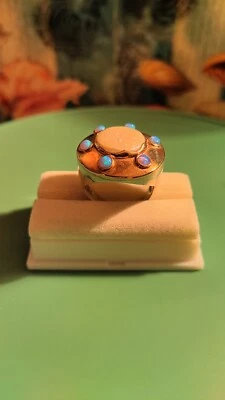 Anillo Celestial Oro Rosa 14K/Moneda 0,925 Perla/Ópalos de Laboratorio - Talla 7,0/7,68 g Foto 1 de 4