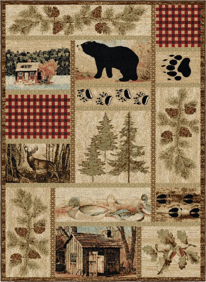 Getaway Trail Area Rug Lodge Cabin Bear Duck Deer Pine Cone *FREE SHIPPING* - Image 1 of 1