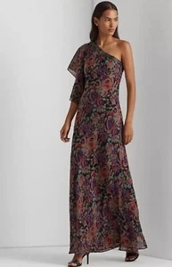 Lauren Ralph Lauren Floral Crinkle Georgette One Shoulder Dress Size 4 - Bild 1 von 3