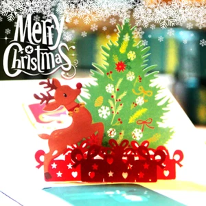 100x Papercraft Christmas Greetings Cards Embellished 3D Reindeer Xmas Tree Card - Picture 1 of 6