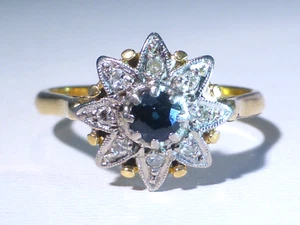 18ct Gold Sapphire Diamond Ring .5ct 3.2gm UK Hallmark Size O Boxed - Picture 1 of 21