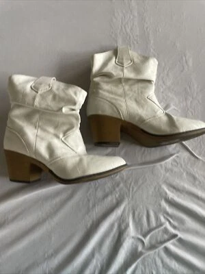 Charles Albert Botas Blanco Talla 8 Damas Botines Vaqueros Cuero Vegano Foto 1 de 4