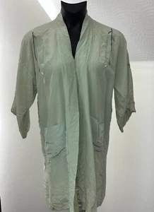 Vtg Best Quality Japan Kimono Style Robe Mint Green Embroidered Flowers One Size - Picture 1 of 7