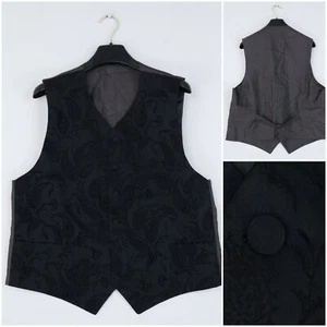 Mens Waistcoat Large Size US 44 Vintage Black Paisley Formal C&A Dress Vest - Picture 1 of 10