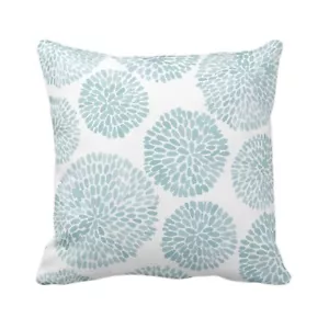 OUTDOOR Watercolor Chrysanthemum Throw 2PC Pillow Covers, Aqua/White 18X18 - Picture 1 of 3