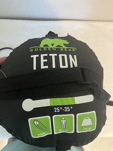 Golden Bear Teton Sleeping Bag 25-35 Degrees Black And Green Mummy - Picture 1 of 9