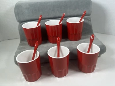 Crate and Barrel Set of 6 Red Espresso Cups and Spoons - Image 1 of 4