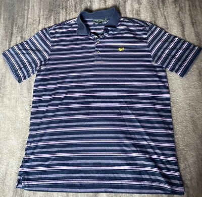 Camisa polo de golf Masters Collection para hombre mediana azul púrpura a rayas manga corta Foto 1 de 4