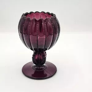 L.G. WRIGHT Perlenefeu Amethyst lila Glas Fußschale Kompottvase Vintage - Bild 1 von 9