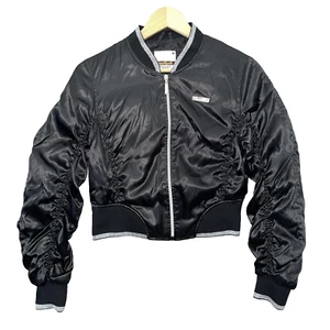 Y2K Southpole Girls M Black Crinkle Sleeve Jacket Lightweight Full Zip 2000s - Picture 1 of 18