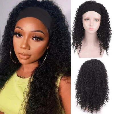 Headband Wigs Kinky Curly Brazilian Synthetic Glueless Deep Wave Wigs Lady Sexy Foto 1 de 4