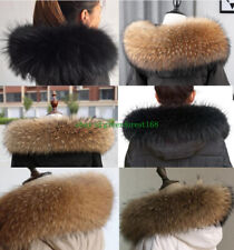 New Real Ussuri Raccoon Fur Collar Scarf Shawl Trim For Coat Jacket Parka Black