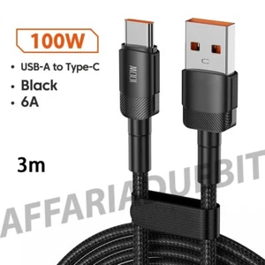 Cavo RICARICA USB A C IN NYLON 3 METRI ricarica veloce 100W USB A TIPO C CAVETTO - Photo 1/2