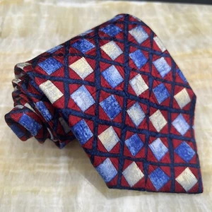 Ermenegildo Zegna Rojo Azul Geométrico Pantana Cuadrado Patrón Cuello Corbata Seda Italia - Imagen 1 de 8
