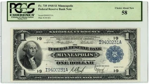 FR.735 $1 1918 FRBN Minneapolis CH About New 58 PCGS Currency 950750-38 - Picture 1 of 3