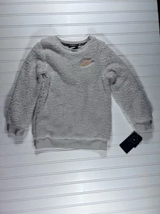 Nike Girls Sherpa Fleece Sweatshirt M 5-6 YRS NWT Just Do It Gray Swoosh - Picture 1 of 6