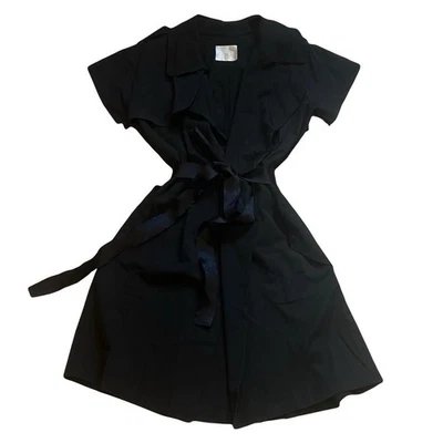 Lanvin 2006 Designer Vintage Black Trench Coat Dress Short Sleeve Women's - Image 1 of 4