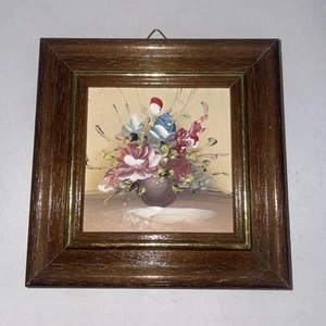 Ramo miniatura vintage enmarcado de madera sin atribuir naturaleza muerta floral 11,2 cm - Imagen 1 de 10