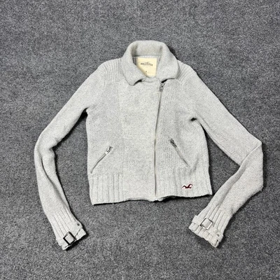 Chaqueta Hollister Mujer Gris Medio Tejido Asimétrico Cremallera Suéter Estilo Moto Foto 1 de 4