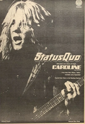 STATUS QUO RICK PARFITT 1973 UK POSTER ADVERT CAROLINE Hello - Image 1 of 3