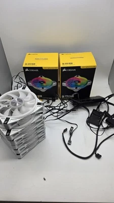 (6) WHITE Corsair iCUE QL120 RGB 120mm fans + (1) COMMANDER CORE - USED WORKING - Image 1 of 4