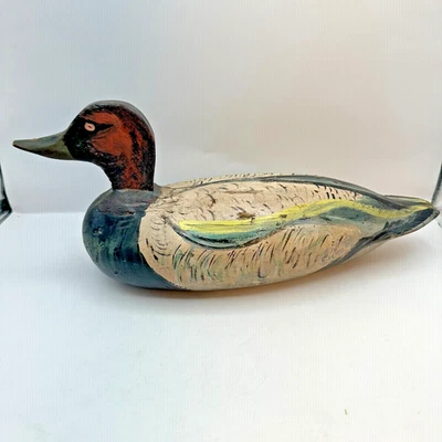 Antiguo señuelo vintage de pato con respaldo de lona sin marca pintado a mano arte popular en madera Foto 1 de 4