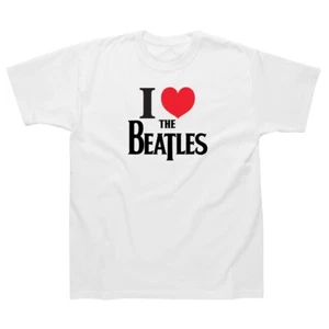 (L) MENS T SHIRT I LOVE THE BEATLES LARGE HEART RED WHITE BLACK VINTAGE STOCK - Picture 1 of 1