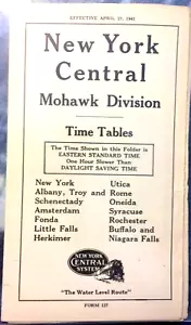 NEW YORK CENTRAL MOHAWK DIVISION FORM 127 PASSENGER TIMETABLE APRIL 27, 1941 - Picture 1 of 3