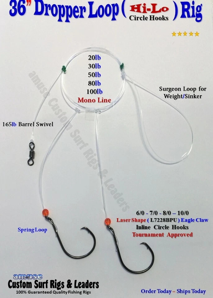 3 . 36" Hi-Lo Boat Pier Surf Fishing Rigs Striper Striped Bass Porgies Fluke - Image 1 of 2