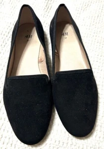 H&M Womens Size Eur 37 or US 6 Black Faux Suede Flats Loafer Dress Shoes Slip On - Picture 1 of 4