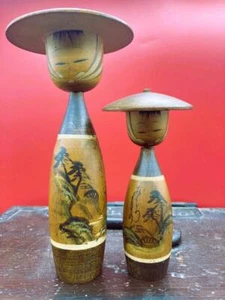 LARGE PAIR HUSBAND & WIFE VINTAGE WOODEN  'KOKESHI' DOLLS! - Picture 1 of 1