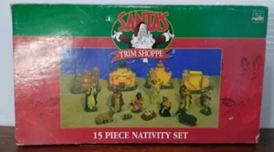 Vintage Santa's Trim Shoppe Nativity Set 15 Piece with Lighted Village - Picture 1 of 14