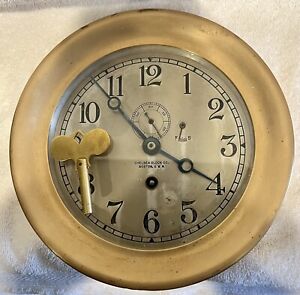 1915 Chelsea  Red Brass Marine Clock 5 Inch Dial