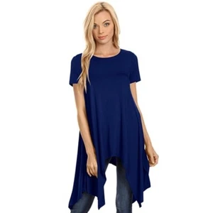 Loose Fit Navy Blue Tunic Dress Top Casual Short Sleeve Women's Blouse Large - Picture 1 of 4