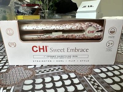 CHI SWEET EMBRACE 1" CERAMIC HAIR CURLING IRON NIB Confetti Design Pink ShipFast - Image 1 of 4