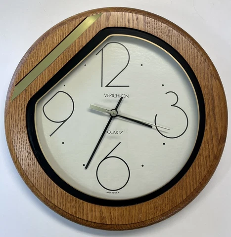 VINTAGE VERICHRON  WALL CLOCK. QUARTZ MOVEMENT OAK WOOD BRASS ROUND RETRO 13" Cover
