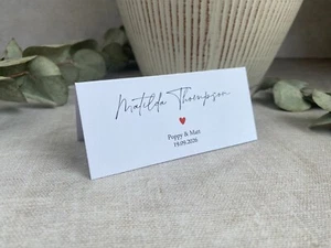 Personalised Wedding Table Place Name Cards - Menu Choice - Minimalist Heart - Picture 1 of 5