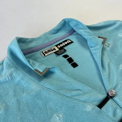 Camisa polo para mujer Jamie Sadock tela de felpa golf botón azul mediana Foto 1 de 4