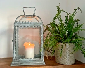 Silver Grey Metal Candle Lantern Ornate Vintage Carriage Holder Victorian Candle - Picture 1 of 17