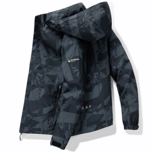 Men's Zip Stand-up Collar Hooded Outdoor Jacket Sports Top Coat Windproof Water - Picture 1 of 15