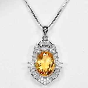 925 STERLINGSILBER NATÜRLICHER ORANGER GELBER CITRIN OVAL & WEISS CZ ANHÄNGER - Bild 1 von 8