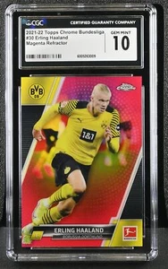 2021-22 Topps Chrome Bundesliga Erling Haaland #30 Magenta Refractor CGC 10 - Picture 1 of 2