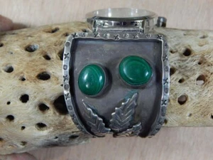 Pre-owned Old Pawn Sterling Malachite Coral Watch & Cuff Bracelet 7" Unsigned - Picture 1 of 6