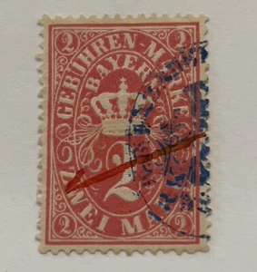 EARLY BAVARIA GERMANY GEBUHR-MARKER REVENUE FISCAL STAMP WITH NICE BLUE CANCEL - Picture 1 of 3