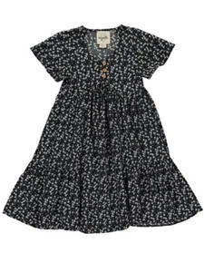 Vignette NWT Girls Black Dress Cotton Floral Short Sleeves - Picture 1 of 2