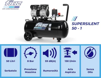 Compressore aria compressa 50 litri FIAC SUPER SILENT 50 portatile silenzioso
