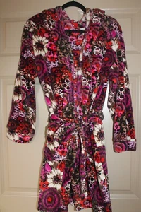 VERA BRADLEY Womens Red Burgundy Pink Purple FLORAL Hooded ROBE sleepwear L XL - Picture 1 of 5