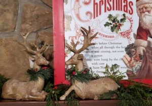 NIB RAZ Set 2 Medium Brown laying Reindeer Deer Christmas Figurines Table Decor - Picture 1 of 16