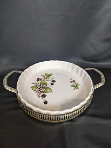 Bramble Flan Dish With Silver Metal Serving Holder With Feet/Heat Protection - Picture 1 of 8